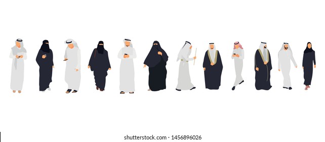 Arab isolated flat illustration set. Arab people in traditional clothes - Vector