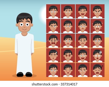 Arab Kid Boy Cartoon Emotion faces Vector Illustration