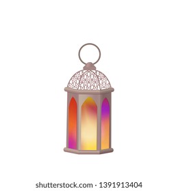 Arab lantern with multi-colored glass. The symbol of Ramadan.