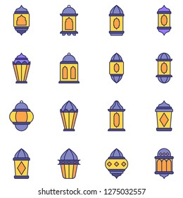 Arab lanterns icons pack. Isolated arab lanterns symbols collection. Graphic icons element