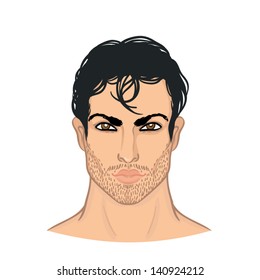 Arab or Latino type man's head isolated on white. Vector illustration from "Bodies Templates" set.