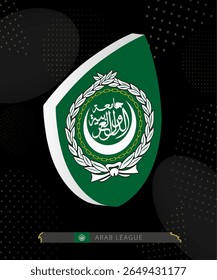 Arab League Flag Shield icon in 3D on Dark Modern Abstract Rugby Background. Perfect for sports events, heritage themes, national celebrations, and patriotic designs.