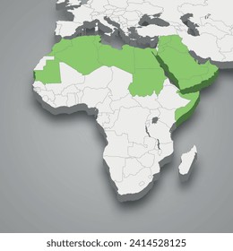 Ubicación de la Liga Árabe en África Mapa isométrico 3d