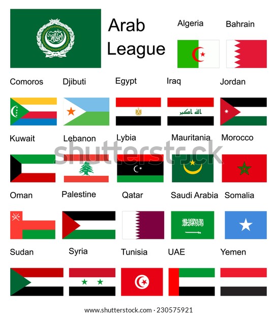 アラブ連盟のアラブ加盟国のベクター画像国旗 アラブ連盟の元々のメンバーで簡単なメンバーの国旗は 公式の色と比例が正しい分離型ベクター画像です 中東諸国とアフリカの国々 のベクター画像素材 ロイヤリティフリー