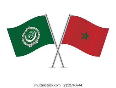 Arab League and Morocco flags. Arab League and Moroccan flags isolated on white background. Vector illustration.