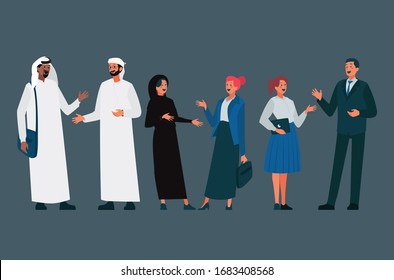 arab male & female character set with different working outfits vector, traditional,suite,dress, ebaya, casual 