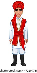 The Arab man in ancient clothes. Full growth. The vector illustration isolated on a white background.