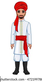 The Arab man in ancient clothes. Full growth. The vector illustration isolated on a white background.
