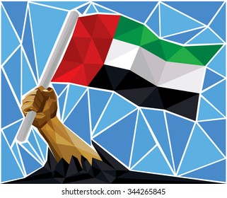 Arab Man Arm Raising The National Flag Of United Arab Emirates