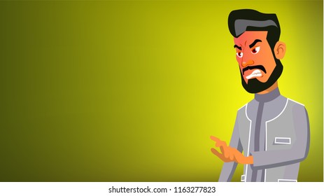 Arab Man Banner Vector. Traditional Robe. Express Emotions. Presenting. For Web, Brochure, Poster Design. Illustration
