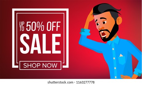 Arab Man Banner Vector. Young Saudi Arabic Man. Middle Eastern People. For Postcard, Announcement, Cover Design. Illustration
