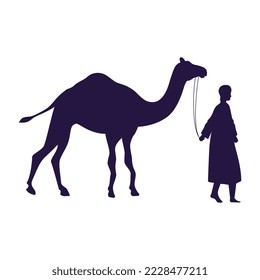 arab man with camel silhouettes