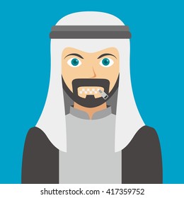 Arab Man Cartoon Emotion Face Avatar Vector Illustration