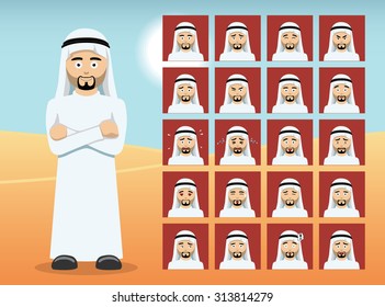 Arab Man Cartoon Emotion faces Vector Illustration