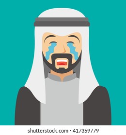 Arab Man Cartoon Sad Crying Emotion Face Avatar Vector Illustration