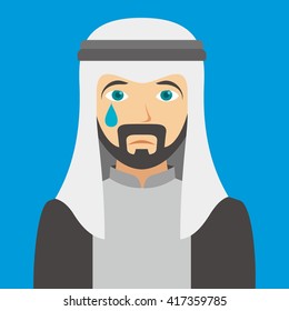 Arab Man Cartoon Sad Emotion Face Avatar Vector Illustration