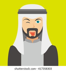 Arab Man Cartoon Wink Emotion Faces Avatar Vector Illustration