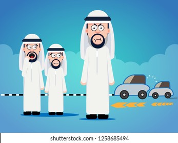 Arab Man character angry on road accident Vector illustration - Vector