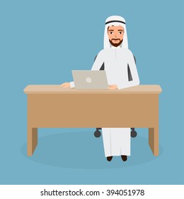 arab man character at office work. muslim woman.