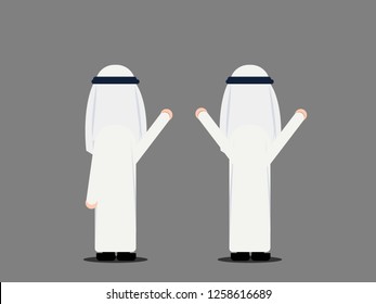 Arab Man character pointing from backside view. Vector illustration - Vector