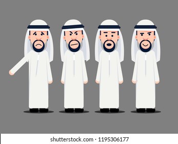 Arab Man character set of emotions. Vector illustration