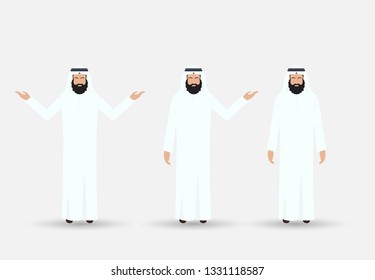 Arab Man Character Set Of Emotions. Vector Illustration