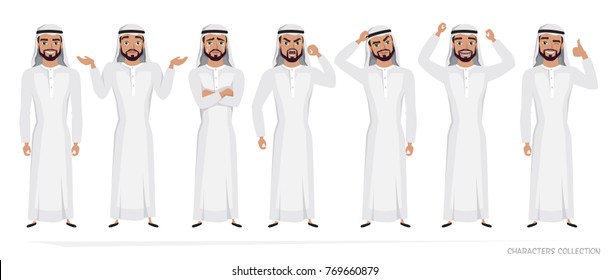 Arab Man character set of emotions. Vector illustration