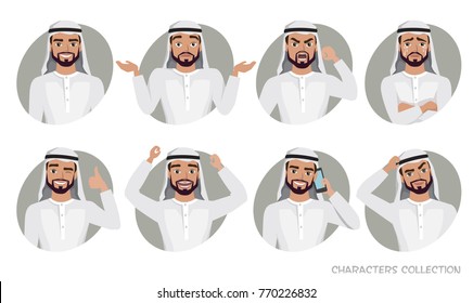 Arab Man Character Set Of Emotions