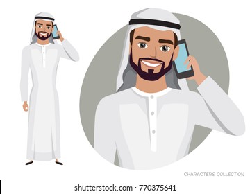 Arab Man Character Is Talking On The Phone