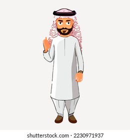 Arab Man, Arab Clothing, Arabic Illustration Vector Cartoon Drawing
