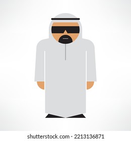 Arab man with dark glasses vector icon on white background. Stylized мuslim people symbol isolated. Flat logotype