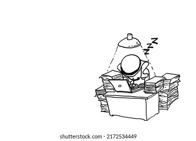 Arab Man Fell Asleep When Working Overnight. Cartoon Vector Illustration Design