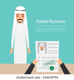Arab man have a job with human resource. Business people character vector.