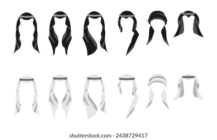 Arab man head wear vector set. flat design vector illustration isolated on white background.