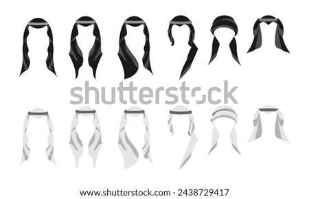 Arab man head wear vector set. flat design vector illustration isolated on white background.