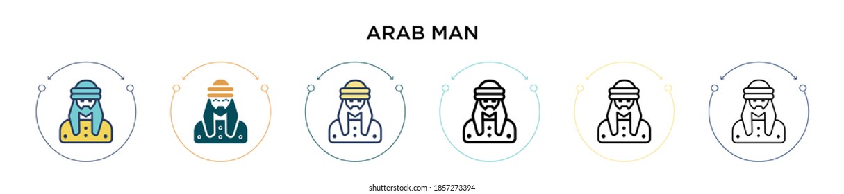 Arab man icon in filled, thin line, outline and stroke style. Vector illustration of two colored and black arab man vector icons designs can be used for mobile, ui, web