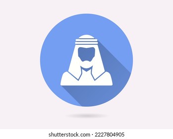 Arab man icon. Simple illustration with long shadow for graphic and web design.