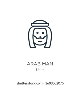 Arab man icon. Thin linear arab man outline icon isolated on white background from user collection. Line vector sign, symbol for web and mobile