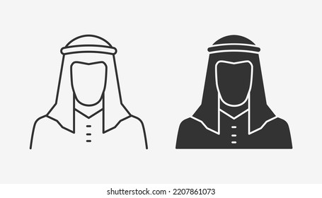 Arab Man Icon In Traditional Islamic Clothes. Vector Illustration.