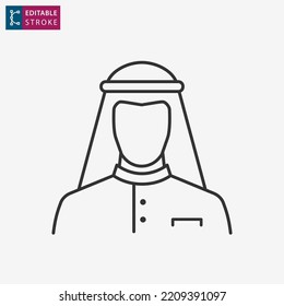 Arab Man Icon In Traditional Islamic Clothes. Vector Illustration. Editable Stroke.