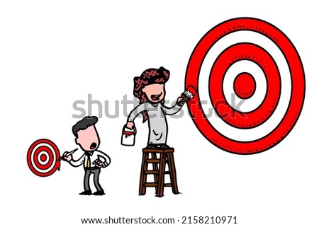 Arab man on ladder have bigger goal than businessman from other country. Big startup investor concept. Cartoon vector illustration design on isolated white background