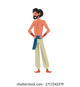 Arab Man, Oriental Arabian Fairy Tale Cartoon Character Vector Illustration