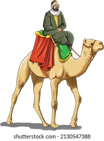 Arab man riding a camel