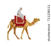 Arab man riding a camel. Vector illustration isolated on white background