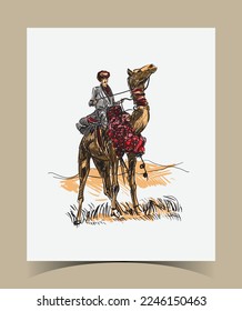 Arab man riding a camel. Vector illustration