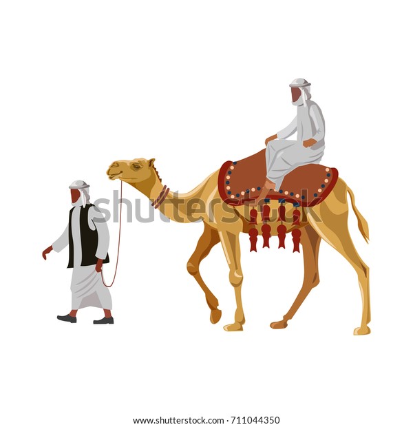 ラクダに乗ったアラブ人 白い背景にベクターイラスト のベクター画像
