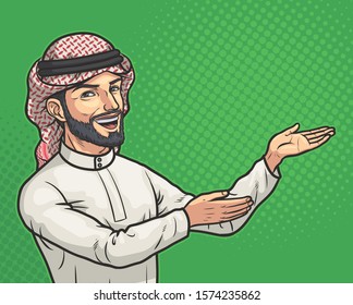 Arab Man Shows Something, Vector EPS 10