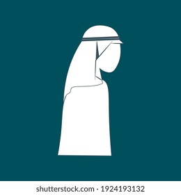 Arab man with Shumakh flat design, A Saudi man icon wearing shemagh and a thobe