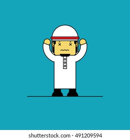 Arab man stress. Cartoon character.