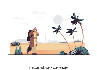 arab man tourist travelling with backpack active vacation hiking concept landscape background